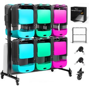 رف كرسي قابل للطي مع غطاء الغبار ، عجلات قابلة للقفل وعربة تخزين الوقوف ، 1200 رطل لـ 84 كرسي/12 طاولًا ، حامل كرسي كبير ، أسود غير لامع in Kuwait