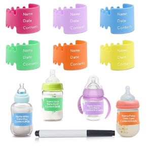 6 أجهزة كمبيوتر قابلة لإعادة الاستخدام من سيليكون زجاجة أطفال علامات وفرق كأس Sippy للرعاية النهارية - مجموعة مكافحة للماء وإعادة استخدام ملصقات الأسماء مع علامة قابلة للمحو (6 ألوان + علامة) in Kuwait