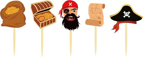 40 Sets Pirate Cupcake Wappers and Cupcake Toppers, Cartoon Pirate Cupcake Decoration Cup Holder, Suitable for Birthday Party Decorations in Saudi Arabia