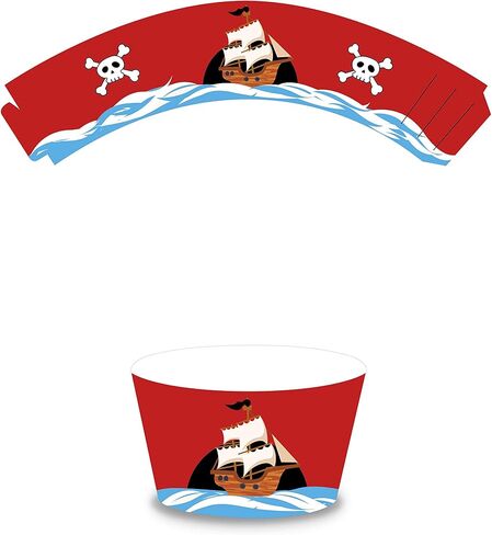 40 Sets Pirate Cupcake Wappers and Cupcake Toppers, Cartoon Pirate Cupcake Decoration Cup Holder, Suitable for Birthday Party Decorations in Saudi Arabia