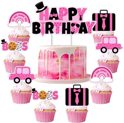 Boss Girl Baby Cake Toppers Boss Theme Cupcake Toppers Rose Pink Bow Happy Birthday Cake Topper Baby Shower Cake Decorations for Girls Boss Day Gender Reveal Party 1st 2nd 3rd Birthday Party Supplies in Saudi Arabia