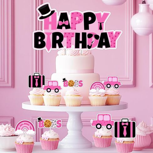 Boss Girl Baby Cake Toppers Boss Theme Cupcake Toppers Rose Pink Bow Happy Birthday Cake Topper Baby Shower Cake Decorations for Girls Boss Day Gender Reveal Party 1st 2nd 3rd Birthday Party Supplies in Saudi Arabia