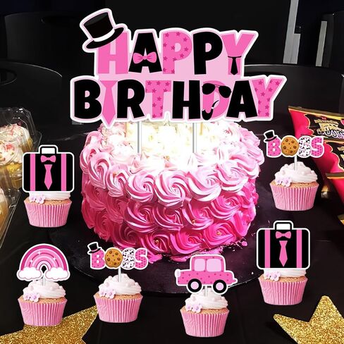 Boss Girl Baby Cake Toppers Boss Theme Cupcake Toppers Rose Pink Bow Happy Birthday Cake Topper Baby Shower Cake Decorations for Girls Boss Day Gender Reveal Party 1st 2nd 3rd Birthday Party Supplies in Saudi Arabia