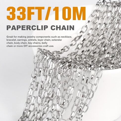 33FT Gold Paperclip Chain Jewelry 2MM 18K Gold PVD Plated Stainless Steel Paperclip Link Chain Roll Bulk for Jewelry Making in Kuwait