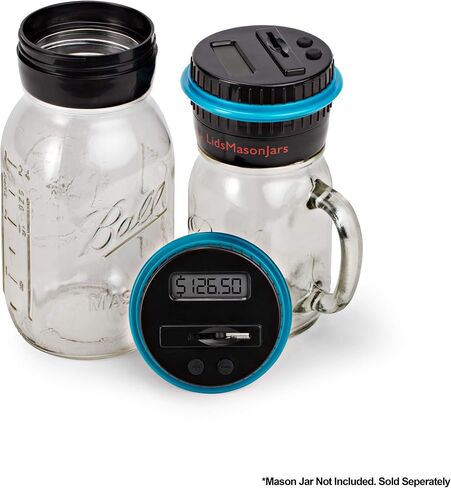 Lidsmasonjars-Digital Bank Bank-Pinggy Bank للبالغين فقط يناسب البالغين بطاريات العد المنقولة بالغطاء الماسون المعدني-2-AAA غير المدرجة. in Saudi Arabia