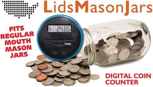 Lidsmasonjars-Digital Bank Bank-Pinggy Bank للبالغين فقط يناسب البالغين بطاريات العد المنقولة بالغطاء الماسون المعدني-2-AAA غير المدرجة. in Saudi Arabia