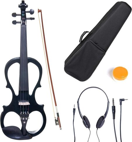 Cecilio 4/4 CEVN-1BK Solid Wood Electric/Silent Violin with Ebony Fittings in Style 1 - Full Size - Black Metallic in Kuwait