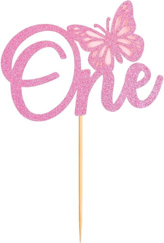 One Cake Topper, First Birthday Cake Topper, Butterfly One Cake Topper Rose Gold Glitter Shower Butterfly One Year Old Birthday Decorations for Party Cake Decorating Supplies(Pink) in Saudi Arabia