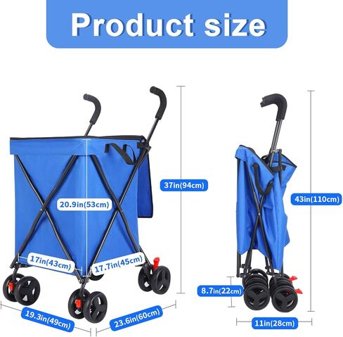عربة تسوق قابلة للطي مع عجلات ، عربة تسوق قابلة للطي للبقالة ، عربة سعة كبيرة تبلغ 120 رطلاً ، حقيبة هالكين مع عجلات لبقالة الغسيل ، الأمتعة ، النزهة (أسود) in Kuwait