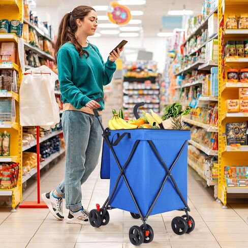 عربة تسوق قابلة للطي مع عجلات ، عربة تسوق قابلة للطي للبقالة ، عربة سعة كبيرة تبلغ 120 رطلاً ، حقيبة هالكين مع عجلات لبقالة الغسيل ، الأمتعة ، النزهة (أسود) in Kuwait