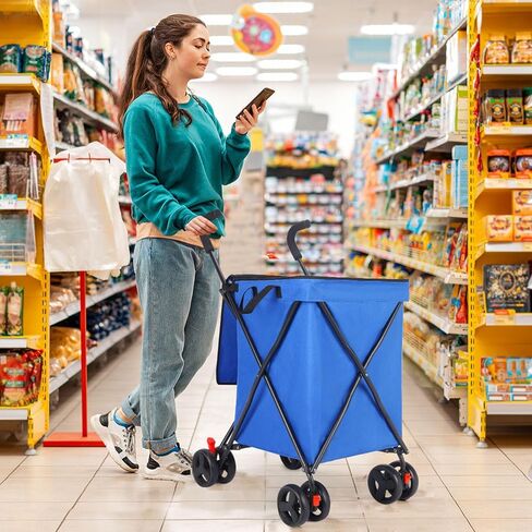 عربة تسوق قابلة للطي مع عجلات ، عربة تسوق قابلة للطي للبقالة ، عربة سعة كبيرة تبلغ 120 رطلاً ، حقيبة هالكين مع عجلات لبقالة الغسيل ، الأمتعة ، النزهة (أسود) in Kuwait