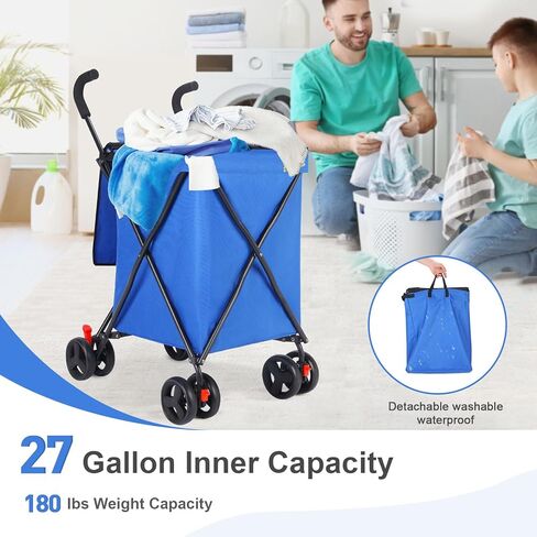 عربة تسوق قابلة للطي مع عجلات ، عربة تسوق قابلة للطي للبقالة ، عربة سعة كبيرة تبلغ 120 رطلاً ، حقيبة هالكين مع عجلات لبقالة الغسيل ، الأمتعة ، النزهة (أسود) in Kuwait