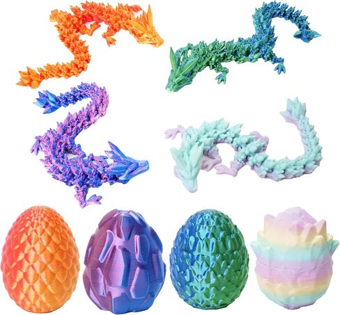 Officially Licensed 4 Pack 3D Printed Dragon Set with Unique Eggs, Mini Mystery Crystal Dragon Easter Egg Fillers Toys, Surprise Gift 3D Printed Animals Fidget Toys, Christmas Toy 2025 in Kuwait