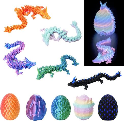Officially Licensed 4 Pack 3D Printed Dragon Set with Unique Eggs, Mini Mystery Crystal Dragon Easter Egg Fillers Toys, Surprise Gift 3D Printed Animals Fidget Toys, Christmas Toy 2025 in Kuwait