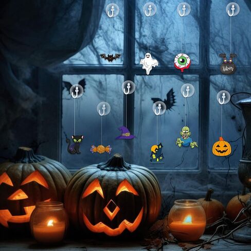 Jenaai 72 PCS Halloween Window Art Suncatcher Kits DIY Window Suncatchers زخرفة للأطفال للطلاء مع 24 كوب شفط لأطفال هدية in Saudi Arabia