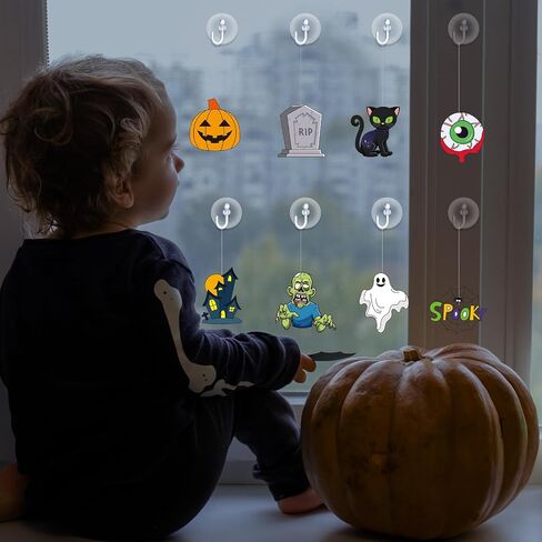 Jenaai 72 PCS Halloween Window Art Suncatcher Kits DIY Window Suncatchers زخرفة للأطفال للطلاء مع 24 كوب شفط لأطفال هدية in Saudi Arabia
