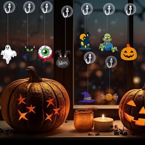 Jenaai 72 PCS Halloween Window Art Suncatcher Kits DIY Window Suncatchers زخرفة للأطفال للطلاء مع 24 كوب شفط لأطفال هدية in Saudi Arabia