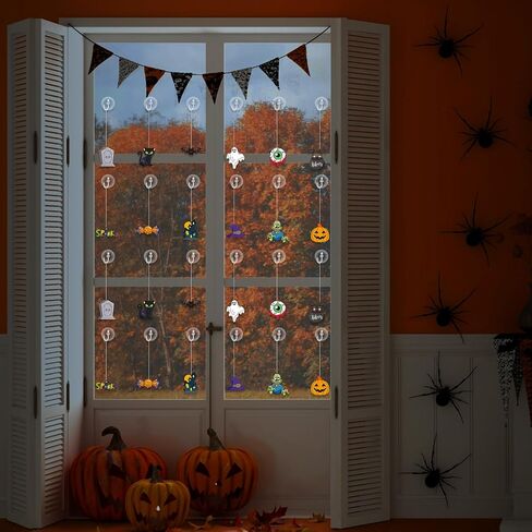 Jenaai 72 PCS Halloween Window Art Suncatcher Kits DIY Window Suncatchers زخرفة للأطفال للطلاء مع 24 كوب شفط لأطفال هدية in Saudi Arabia