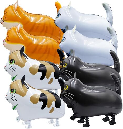 8-Pack Walking Cat Balloons – Cute Foil Kitty Balloons with Ribbons for Kids’ Birthday Party Decorations – Fun, Safe & Adorable Party Supplies in Kuwait