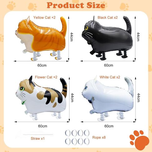 8-Pack Walking Cat Balloons – Cute Foil Kitty Balloons with Ribbons for Kids’ Birthday Party Decorations – Fun, Safe & Adorable Party Supplies in Kuwait