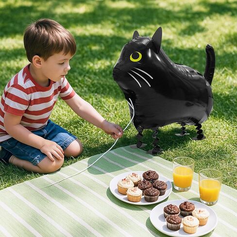8-Pack Walking Cat Balloons – Cute Foil Kitty Balloons with Ribbons for Kids’ Birthday Party Decorations – Fun, Safe & Adorable Party Supplies in Kuwait