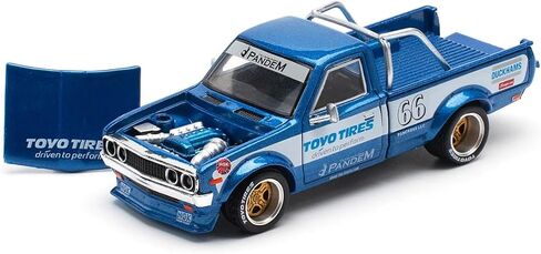 Diecast Collectibles Model Car متوافق مع Pop Race 1:64 Pandem Datsun 620 Pickup Truck #66 Blue Metallic مع خطوط بيضاء ورسومات محدودة الإصدار PR640217 in Kuwait