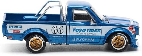 Diecast Collectibles Model Car متوافق مع Pop Race 1:64 Pandem Datsun 620 Pickup Truck #66 Blue Metallic مع خطوط بيضاء ورسومات محدودة الإصدار PR640217 in Kuwait