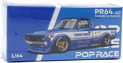 Diecast Collectibles Model Car متوافق مع Pop Race 1:64 Pandem Datsun 620 Pickup Truck #66 Blue Metallic مع خطوط بيضاء ورسومات محدودة الإصدار PR640217 in Kuwait