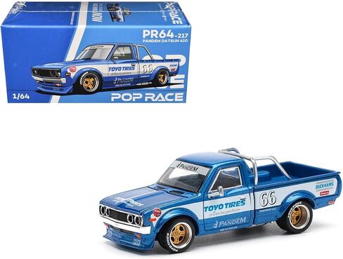 Diecast Collectibles Model Car متوافق مع Pop Race 1:64 Pandem Datsun 620 Pickup Truck #66 Blue Metallic مع خطوط بيضاء ورسومات محدودة الإصدار PR640217 in Kuwait