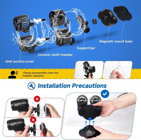AQQA Aquarium Wave Maker - 4277GPH Fish Tank Wavemaker Magnetic Mount Suction /360°+180°Adjustable Double Powerhead/Ultra-quiet Circulation Pump,For Freshwater Saltwater in Saudi Arabia
