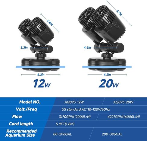 AQQA Aquarium Wave Maker - 4277GPH Fish Tank Wavemaker Magnetic Mount Suction /360°+180°Adjustable Double Powerhead/Ultra-quiet Circulation Pump,For Freshwater Saltwater in Saudi Arabia