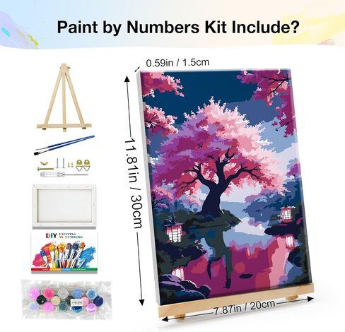 طلاء Jooz by Numbers للأرقام للبالغين مع طلاء الأشجار الزهر easel Cherry برقم مع Frame Lake Scenery Paint by Number Kits Painting by Forms Home Home Wall Decor in Kuwait