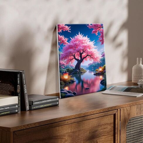 طلاء Jooz by Numbers للأرقام للبالغين مع طلاء الأشجار الزهر easel Cherry برقم مع Frame Lake Scenery Paint by Number Kits Painting by Forms Home Home Wall Decor in Kuwait