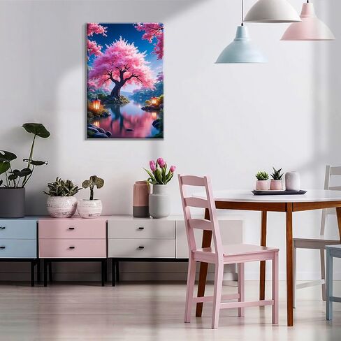 طلاء Jooz by Numbers للأرقام للبالغين مع طلاء الأشجار الزهر easel Cherry برقم مع Frame Lake Scenery Paint by Number Kits Painting by Forms Home Home Wall Decor in Kuwait