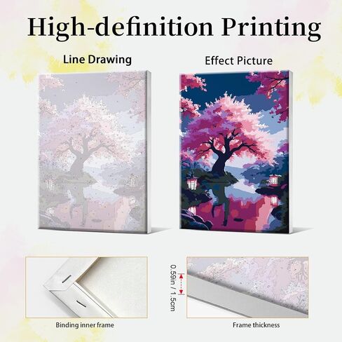 طلاء Jooz by Numbers للأرقام للبالغين مع طلاء الأشجار الزهر easel Cherry برقم مع Frame Lake Scenery Paint by Number Kits Painting by Forms Home Home Wall Decor in Kuwait