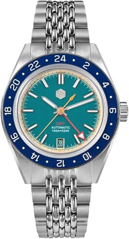 ساعات سان مارتن SN0116G للغوص للرجال NH34 GMT ساعة ميكانيكية من الياقوت الأزرق مضيئة بالكامل 10ATM مقاومة للماء، 39.5 ملم من الفولاذ المقاوم للصدأ in Kuwait