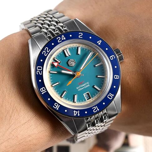 ساعات سان مارتن SN0116G للغوص للرجال NH34 GMT ساعة ميكانيكية من الياقوت الأزرق مضيئة بالكامل 10ATM مقاومة للماء، 39.5 ملم من الفولاذ المقاوم للصدأ in Kuwait