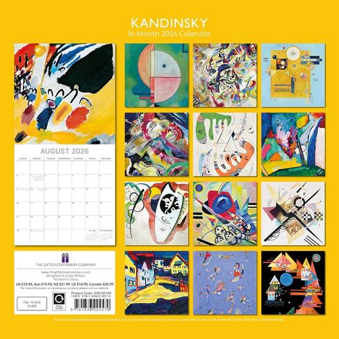 2026 تقويم الجدار المربع - يشمل Kandinsky 12 × 12 بوصة شهرية ، 16 شهرًا ، موضوع الفن ، 180 ملصق تذكير in Saudi Arabia