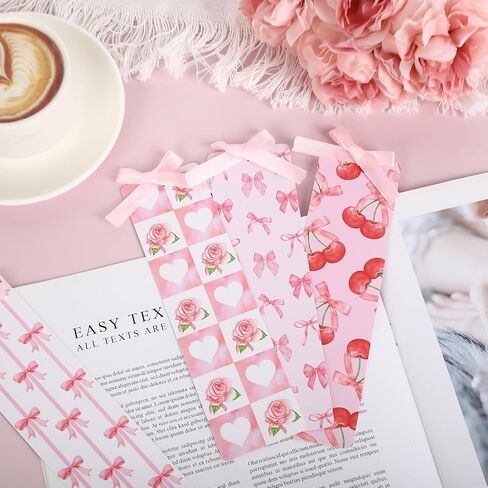 مرجعية Coquette مع الشريط Pink Bow Cherry Book Marker علامة لطيفة لعلامة الكتب لمستلزمات القراءة في الفصل الدراسي ، 8pcs in Saudi Arabia