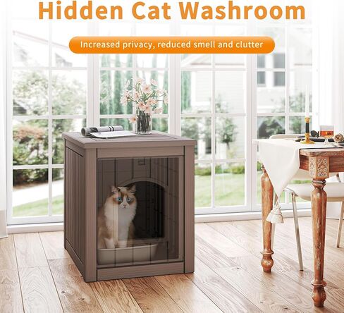 Vixzen Cat House Resin Outdoor Cat House with Flip Lid مرتفعة أرضية مرتفعة مقاومة للماء سهلة الوصول سهل التجميع سهل تنظيف المنازل للقطط في الهواء الطلق والرمادي in Kuwait