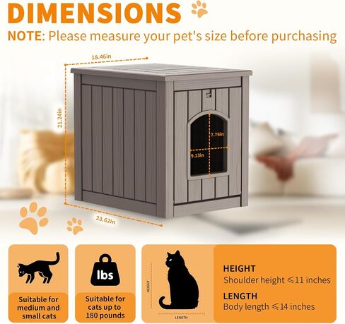 Vixzen Cat House Resin Outdoor Cat House with Flip Lid مرتفعة أرضية مرتفعة مقاومة للماء سهلة الوصول سهل التجميع سهل تنظيف المنازل للقطط في الهواء الطلق والرمادي in Kuwait