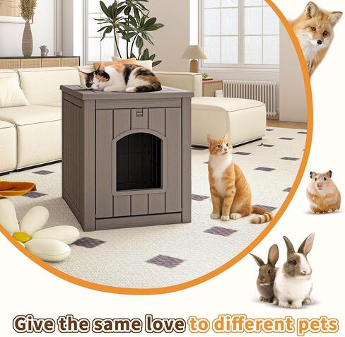 Vixzen Cat House Resin Outdoor Cat House with Flip Lid مرتفعة أرضية مرتفعة مقاومة للماء سهلة الوصول سهل التجميع سهل تنظيف المنازل للقطط في الهواء الطلق والرمادي in Kuwait