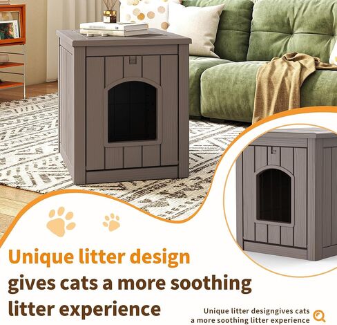 Vixzen Cat House Resin Outdoor Cat House with Flip Lid مرتفعة أرضية مرتفعة مقاومة للماء سهلة الوصول سهل التجميع سهل تنظيف المنازل للقطط في الهواء الطلق والرمادي in Kuwait