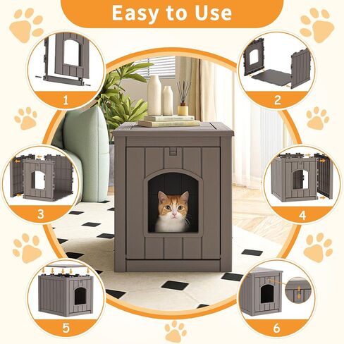 Vixzen Cat House Resin Outdoor Cat House with Flip Lid مرتفعة أرضية مرتفعة مقاومة للماء سهلة الوصول سهل التجميع سهل تنظيف المنازل للقطط في الهواء الطلق والرمادي in Kuwait