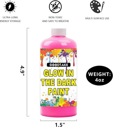 Goodtake Hot Pink UV Glow Paint - Professional Glow in the Dark Paint | Blacklight المنشط Neon Paint's | سطوع طويل الأمد | آمن للأطفال والفنانين (الساخن الوردي ، 4 أوقية) in Kuwait