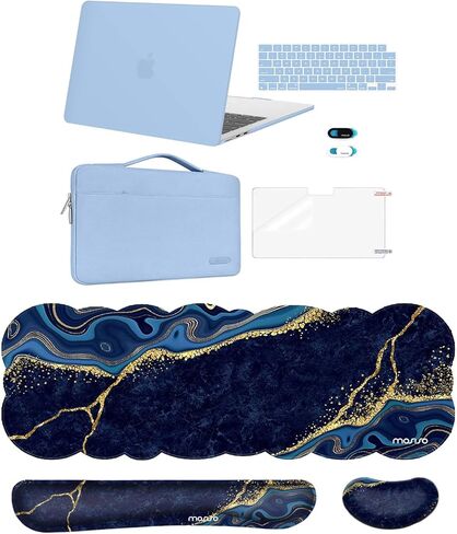 MOSISO Compatible with MacBook Air 13 inch Case 2025 2024 2023 2022 M4 A3240 M3,Hard Shell&Sleeve Bag&Keyboard Skin&Webcam Cover&Screen Film&Wrist Rest for Mouse&Keyboard Set,Air Blue&Art Blue Marble in Saudi Arabia
