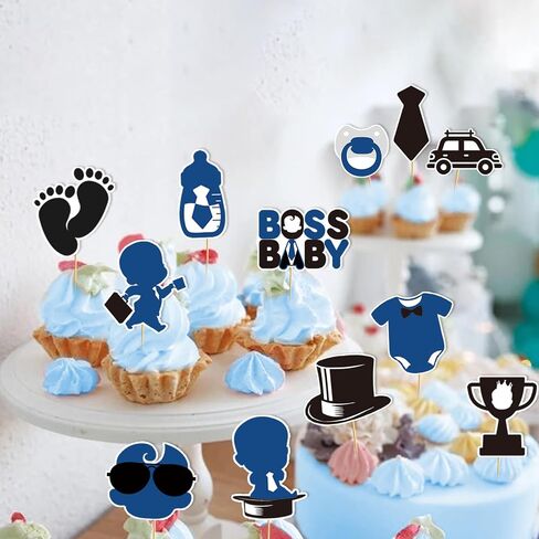 24pcs baby boy cake topper baby dearm decked reasations decorations boss party decorations boys gender gender conflists chicks party birdvictude supplies form in Kuwait
