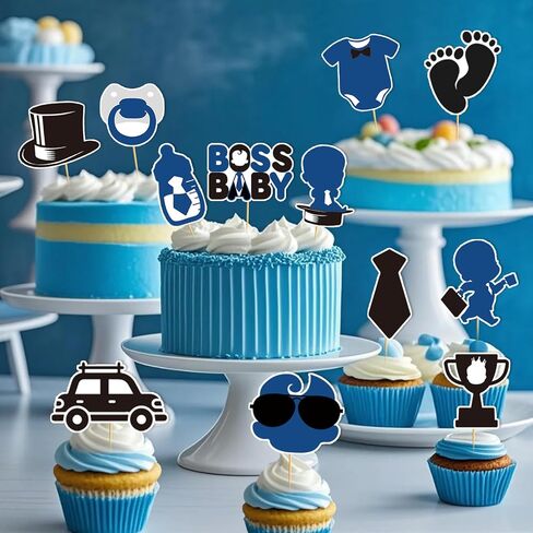 24pcs baby boy cake topper baby dearm decked reasations decorations boss party decorations boys gender gender conflists chicks party birdvictude supplies form in Kuwait