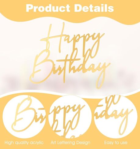 12PCS Gold Happy Birthday Cake Topper, Side Mirror Acrylic Happy Birthday Cake Topper with Gold and Silver Accents for Cupcake and Party Supplies in Saudi Arabia