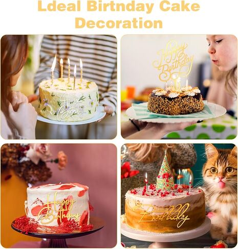12PCS Gold Happy Birthday Cake Topper, Side Mirror Acrylic Happy Birthday Cake Topper with Gold and Silver Accents for Cupcake and Party Supplies in Saudi Arabia